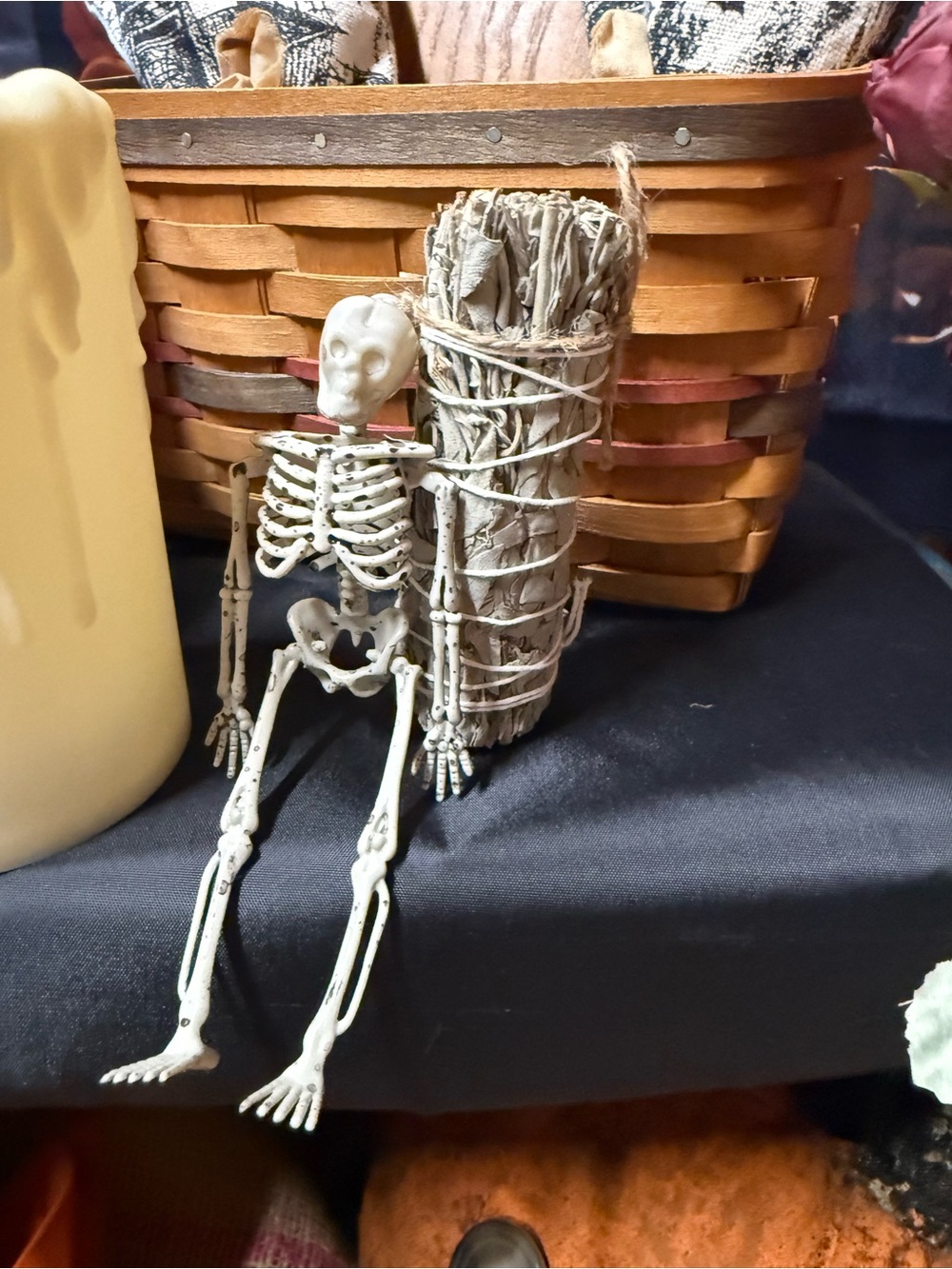 Mini Skeleton Figurine with Smudge Stick